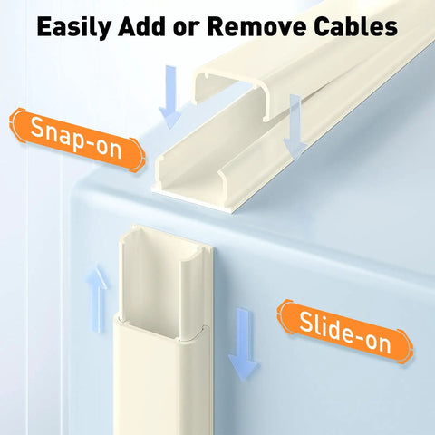 Straight Up Sturdy Beige Cord Hider And Wall Cable Cover Fits 2 To 3 Wires Fire Resistant snap-on and slide-on cable management design.
