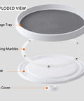 Exploded view of 10 Inch Lazy Susan Turntable Pantry Organizer Set with Non Slip Fridge Spice Rack Spin Tray components.