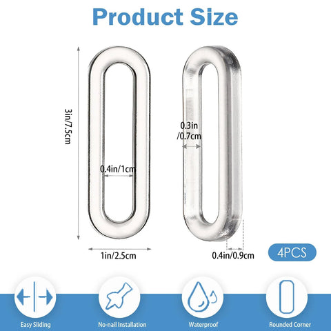 Product size chart of Four Pack Clear PU Self Adhesive Recessed Finger Pulls Oval Sliding Door Handles