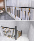 Premium Aluminum Balusters And Hollow Stair Spindles Featuring A Sleek Black And Gold Finish Made For Modern Interior Staircases.