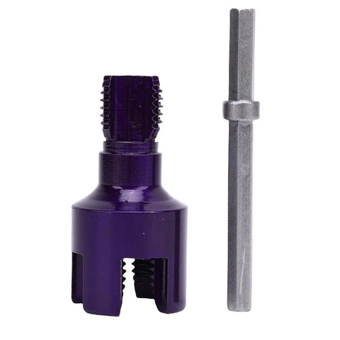 Eujgoov Heavy Duty Pipe Threader Kit With 3/4 Inch And 1/2 Inch Dies For Electric Drill high-speed metal cutting tool, purple die cutter and metal adapter.