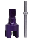 LiebeWH Integrated Pipe Threading Tool With Dual Function Design For Cutting Precis Accurate Threads On 1/2 And 3/4 Inch Pipes Using Standard Electric Drill, purple cutter with handle.