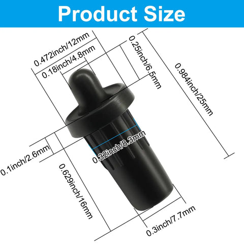 Heavy Duty Cabinet Door Repair Pins And Damper Replacement Pins with size dimensions 25x7mm black plastic pivot hardware.