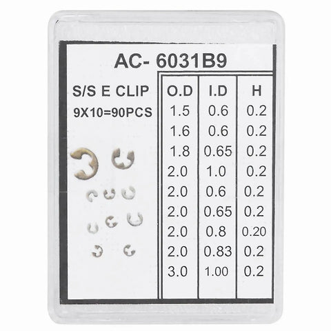 90Pcs Watch Ring Clip E Clip Set With 9 Sizes From 1.5mm To 4mm External Retaining Rings Durable Metal C Clips In Box