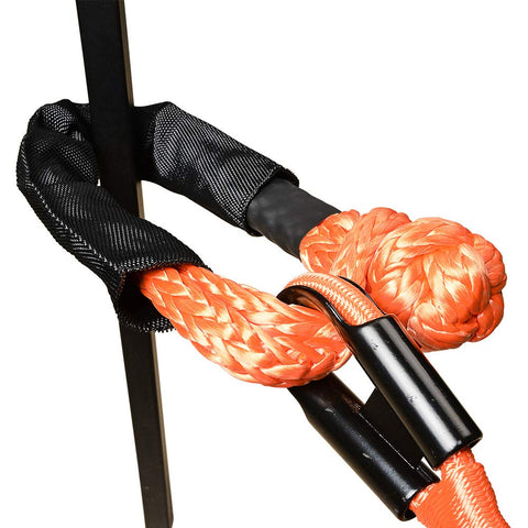 Orange Synthetic Soft Shackle Rope With Protective Sleeve Set, 38,000 Lbs Capacity, visible close-up of shackle and sleeve detail.