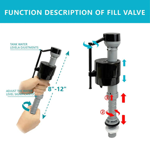 2 Inch Dual Flush Toilet Repair Kit With Metal Tool And Bolt, valve water level adjustment