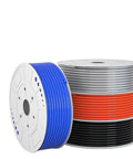 Top Shelf Pneumatic Air Hose And Compressor Tubing 4Mm 6Mm 8Mm 10Mm Variants One Meter Run in blue, orange, black, and silver colors.