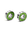 Two 8Pcs 608-2RS Skateboard Bearings With Green Covers Ultimate ILQ-11 Standard, showing sealed steel design for skating.