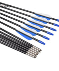 Recurve Bow Arrows 26 Inch Fiberglass Arrow Set With Blue And White Vanes For Target Practice Safety Glass For Youth Beginners Gals 12 Pack Great For Target Practice At The Range