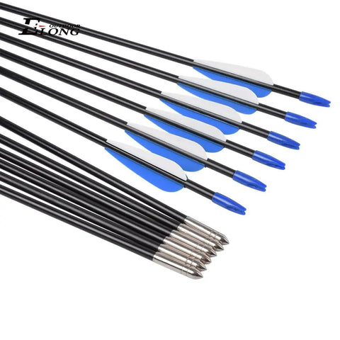 Recurve Bow Arrows 26 Inch Fiberglass Arrow Set With Blue And White Vanes For Target Practice Safety Glass For Youth Beginners Gals 12 Pack Great For Target Practice At The Range