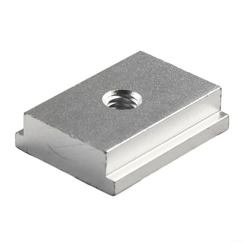 Silver aluminum alloy component from Five Pack M6 M8 T Track Slider Aluminum Alloy T Slot Nut for 30 and 45 Type Tracks Smooth Sliding Woodworking Fixtures