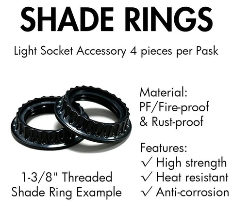 Grab This 4 Pack Lamp Shade Retaining Rings For Your Home Glow Up, Fits E26 Threaded Holders, Black plastic design with high strength.