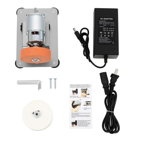 3 Inch Mini Bench Grinder Packing Serious Power And Seven Adjustable Speed Modes for sharpening and polishing tools.