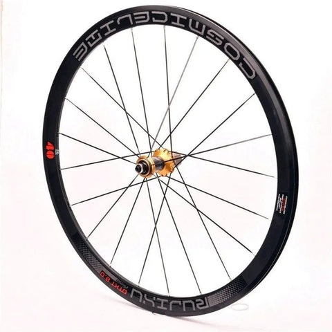 Beefy Lightweight 700C Road Bike Wheelset With Double Wall Aluminum Rims 40mm Rim Height, black wheel with spokes displayed