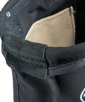 Top view of Heavy Duty Tool Pouch For Nuts And Bolts With Interior Pocket No 10 Canvas 9 x 3.5 x 10 Inches Black with leather reinforcement.