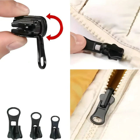 Zipper Repair Kit With 3 Size Double-Sided Zipper Sliders And Pulls Fits Jackets Luggage Backpacks And Outdoor Gear No Sew Installation 6-Piece Universal Zipper Repair Set For Quick Fixes