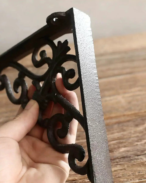 Rock Solid Vintage Cast Iron Shelf Brackets With Ornate European Scroll Design and Heavy Duty Floating Wall Mount Support