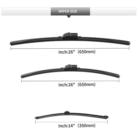 Porsche Cayenne Front And Rear Wiper Blades All Season Replacement For 2011 Through 2018 Easy Install No Fuss Durable Car Window Wipers In 26” And 14”