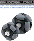 Omni wheels pair in gray with rubber rollers for omnidirectional robot movement (front view)