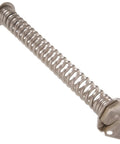 Stainless steel self-closing gate spring, 12 in, with mounting brackets and adjustable tension.