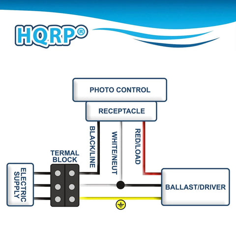 Wiring diagram for Outdoor Photocell Light Sensor Switch Dusk To Dawn Auto Control Twist Lock Plug, connections labeled.