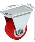 Rigid caster wheel with steel mounting plate, red rubber wheel, 1 in diameter, non-swivel