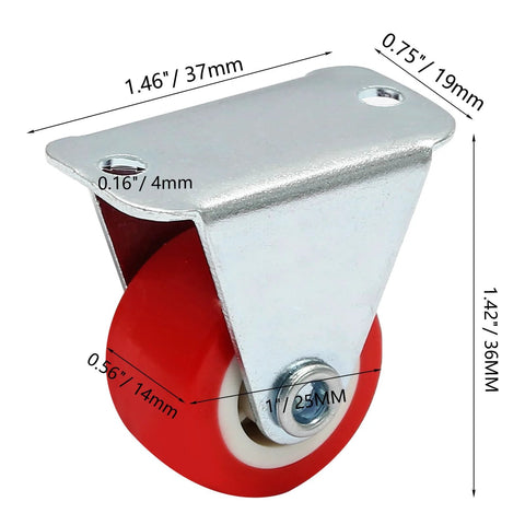 Rigid caster wheel with steel mounting plate, red rubber wheel, 1 in diameter, non-swivel