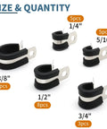Stainless Steel Cable Clamps Kit 25 Pack With Rubber Cushioned Pipe Clips for various sizes from 1/4 to 3/4 inch.