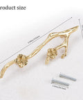 Slick Twig Drawer Pulls In Polished Brass Plum Blossom Branch Handle For Cabinets And Dressers with screws, size shown
