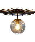 Sleek Black Flush Mount Ceiling Light With Glass Globe Sputnik Starburst 1 Light Close To Ceiling Fixture with illuminated bulb