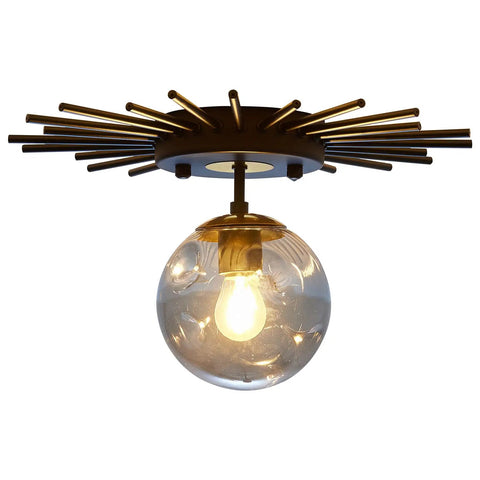 Sleek Black Flush Mount Ceiling Light With Glass Globe Sputnik Starburst 1 Light Close To Ceiling Fixture with illuminated bulb
