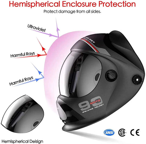 Auto Darkening Welding Helmet With Ultra Large Viewing Screen And True Color Lens, 4 Arc Sensors, protective hemispherical design