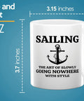 Sailor Coffee Mug 11oz White For Boaters And Sea Dogs with sailing design and anchor, 3.7x3.15 inches, white ceramic