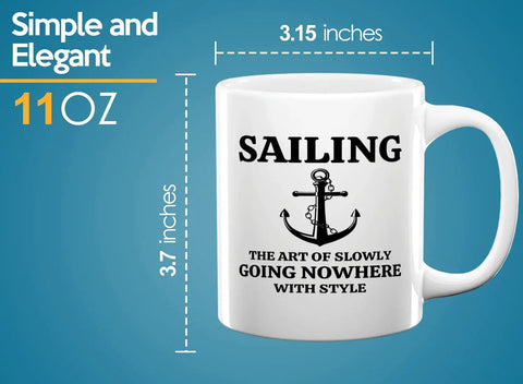 Sailor Coffee Mug 11oz White For Boaters And Sea Dogs with sailing design and anchor, 3.7x3.15 inches, white ceramic
