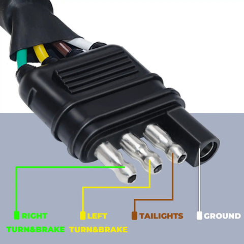 Close-up view of Heavy Duty 4 To 7 Pin Trailer Wire Harness Adapter showing pin connections for turn signals and ground.