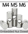 Beefy 304 Stainless Steel Cross Hole Barrel Nuts Set M4 To M6 Five Pack for Wood Furniture installation view