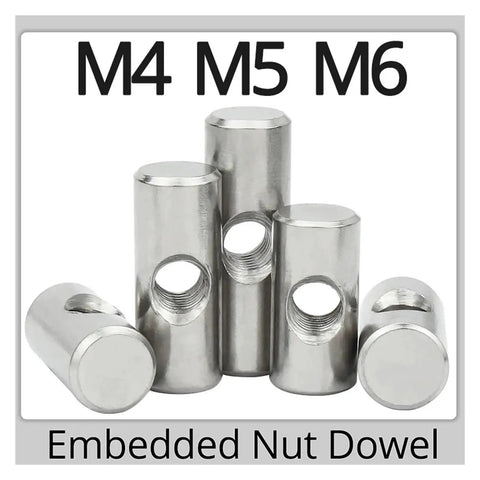 Beefy 304 Stainless Steel Cross Hole Barrel Nuts Set M4 To M6 Five Pack for Wood Furniture installation view