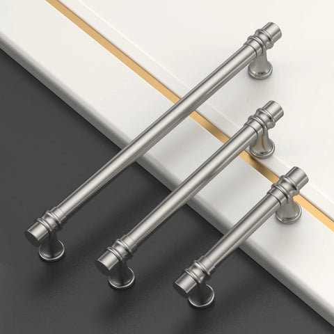10 Pack 5 Inch Brushed Nickel Cabinet Pulls For Kitchen Cabinets And Cupboards Satin Nickel Drawer Handles 128mm with different sizes shown
