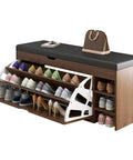 No Sweat Flip Front Shoe Cabinet With Comfy PU Bench Seat, rugged wooden organizer showcasing footwear storage and stylish design.