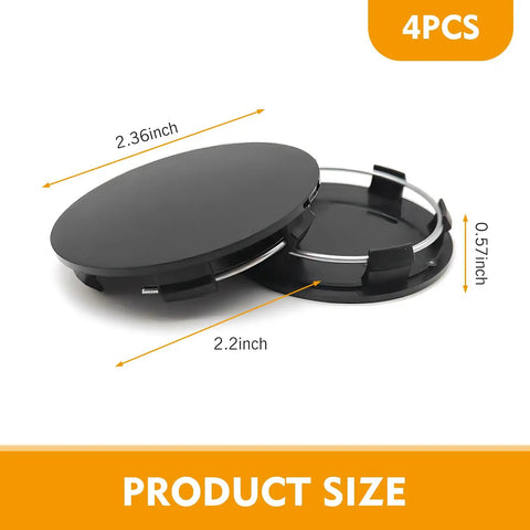 Upgrade Your Ride With These Universal Car Wheel Center Caps, 2.36 Snap In Design Fits Any Vehicle, Rust Proof Abs Plastic Hub Covers Set Of Four showing dimensions 2.36in and 2.2in.