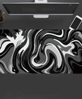 XL Gaming Mouse Pad With Stitched Edges, Black And White Desk Mat, Extra Large 31.5 By 15.8 Inches on desk, Ink Liquid Wave Design