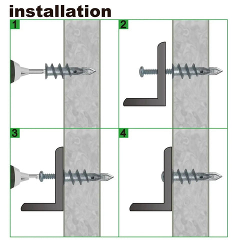 100 Pcs Zinc Alloy Drywall Anchors Kit With Self-Drilling Screws For Quick Wall Mounts On Plasterboard, Rust-Resistant Yellow Zinc Finish, No Pre-Drill Needed, Heavy-Duty Fasteners For Shelves And TVs. Installation steps on plasterboard