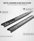 Stainless Steel Drawer Slides Pair With Black Finish, smooth glide for kitchen and furniture repair, durable metal rails visible