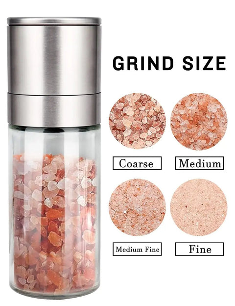 Refillable Pepper Grinder And Salt Shaker Set With Adjustable Coarseness, Transparent Glass Body, Ceramic Rotor, Multiple Grind Sizes