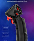 DS-4A 4 Channel 2.4G RC Radio Transmitter with single hand remote, ergonomic grip on purple background