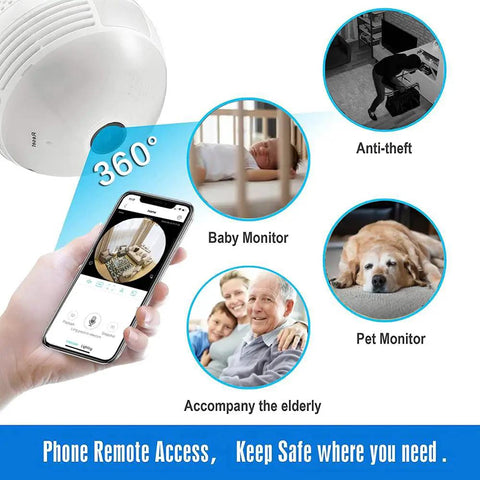 Light Bulb Cam With 360 Panoramic View Full HD 1080P Night Vision Dome Surveillance Cam 2.4G WiFi baby and pet monitor