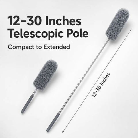 All In One 2 Pack Microfiber Feather Duster Set With Extendable Pole showing 12-30 inch telescopic length