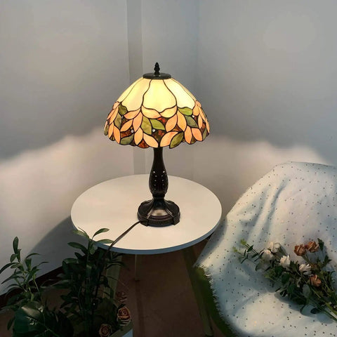 Pink Wisteria Tiffany Style Stained Glass Table Lamp With Warm White Glow Handmade 14 Inch Wide By 22.5 Inch Tall E26 Bulb Not Included