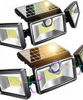 Ultra Bright Solar Motion Flood Lights Outdoor 214 LED, 1500LM Spot Flood Wide 360 Degree Adjustable 3 Heads, Solar Powered Two Pack