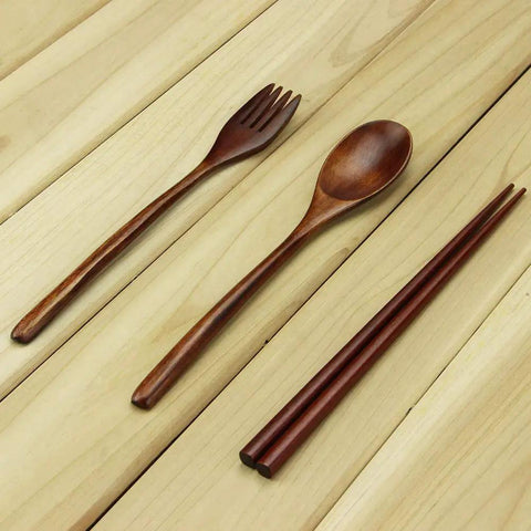 Six Piece Japanese Natural Wooden Spoons Set For Cooking And Eating Great For Stirring Tea Honey Soda Dessert And Nonstick Pots Made From Nanmu Wood About Eight Point Seven Eight Inches Long Eco Friendly Kitchen Tools on wooden table.